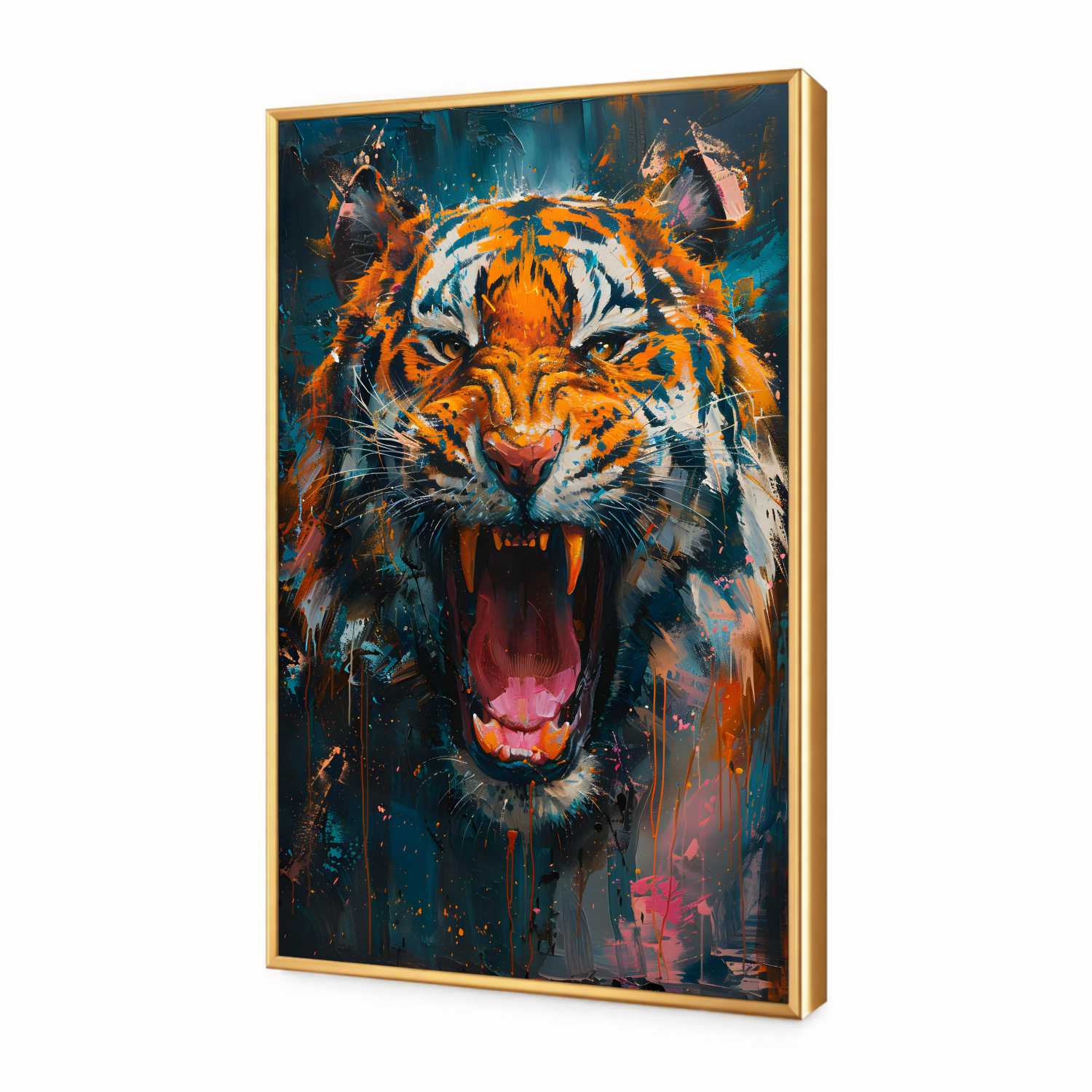 Quadro Decorativo Colorido Tigre Rugindo 